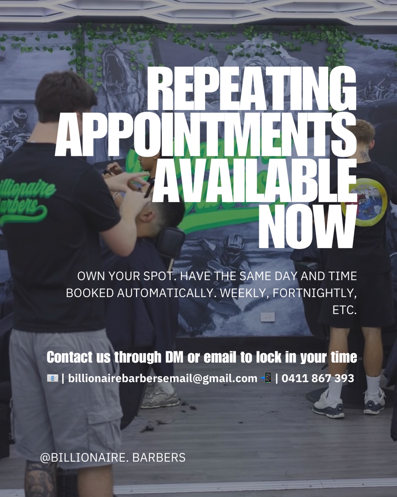 Own your spot! Whether it’s 10am every Friday, or 4pm on a Tuesday every 4 weeks. Shoot us a message and we will create your own repeat appointment so you never miss out on a fresh cut. If you need to reschedule or cancel it’s super easy. Log into your square account and change the appointment or contact us! ✅💪